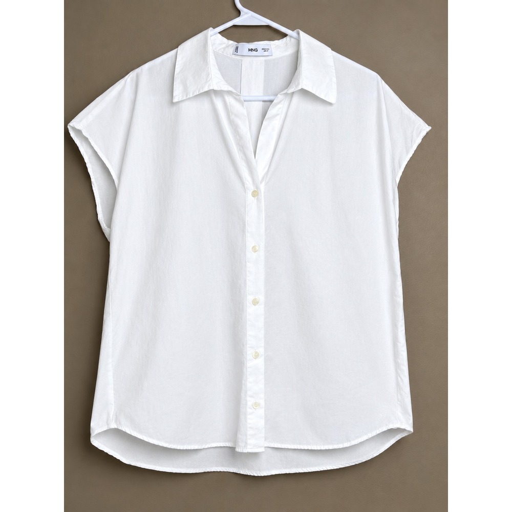 Women's MNG Mango White Short Sleeve Button Up Shirt Size 6